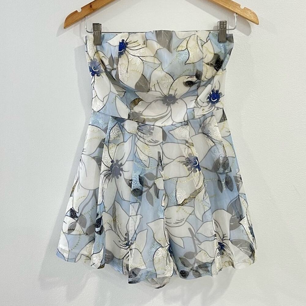 L’atiste Floral‎ Sleeveless Romper Lined Blue White Small